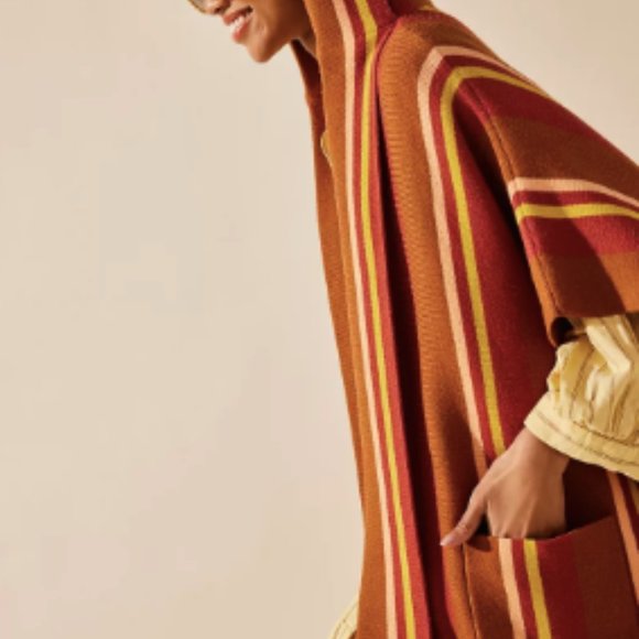 Free People All I Need Stripe Hooded Poncho One Size NEW - Picture 2 of 3
